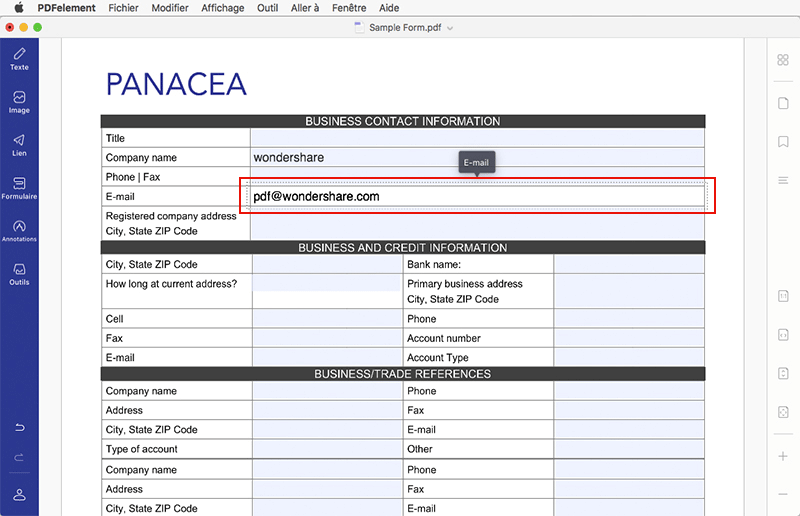 fill in form