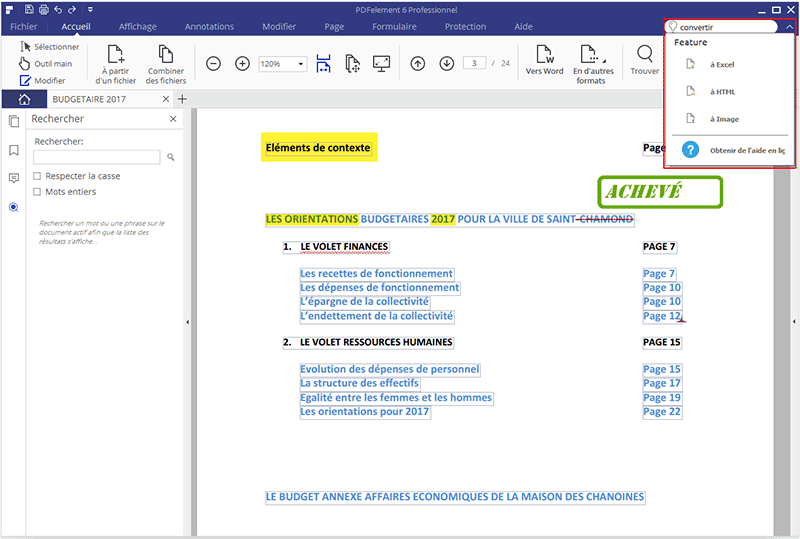 pdfelement fonction de recherche