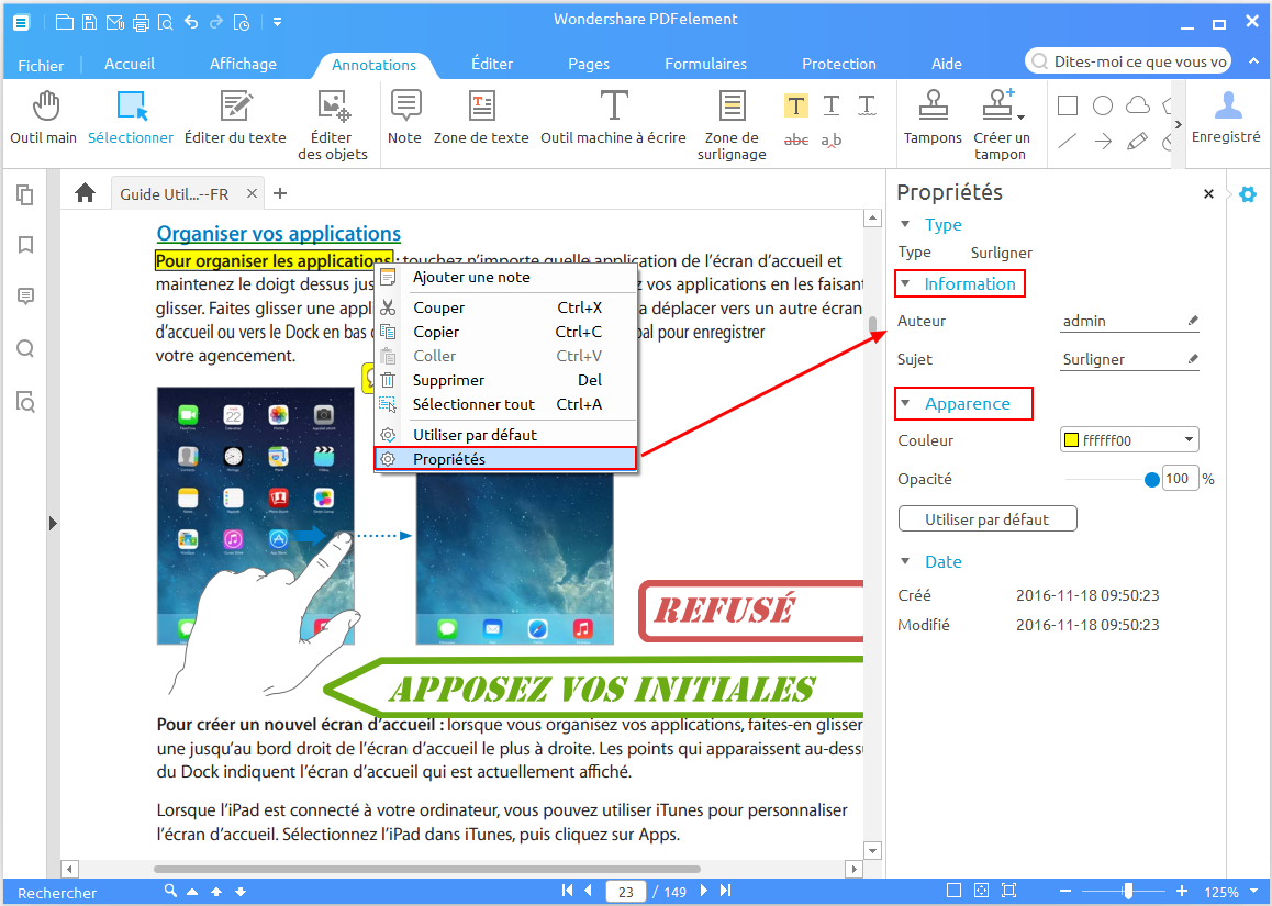 propriétés d'annotations