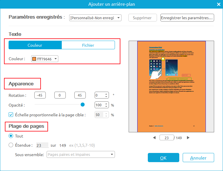 paramètres arrière-plan