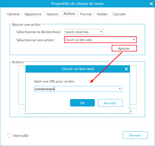 actions de champs sur Windows