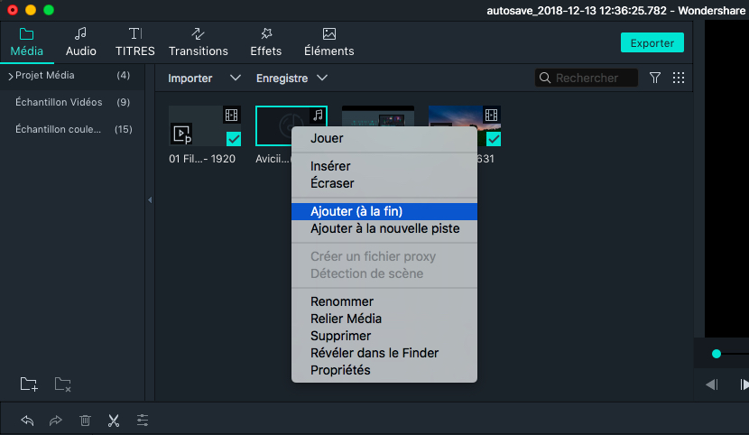 Option d'importation de Filmora sur Mac