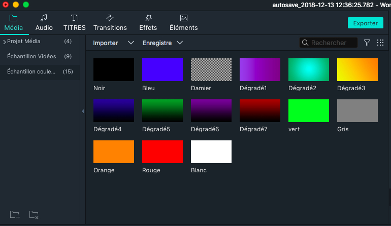 Échantillons de couleur sur Filmora pour Mac