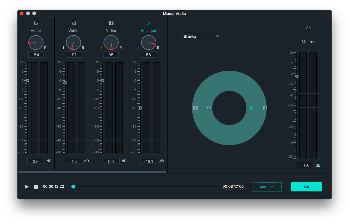 Ajustement audio mixeur Filmora 9 Mac 3