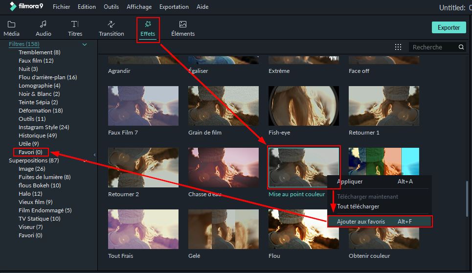 Ajouter un effet au favori dans Filmora9 pour Windows