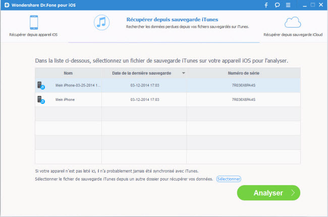 Sélectionner un mode de récupération