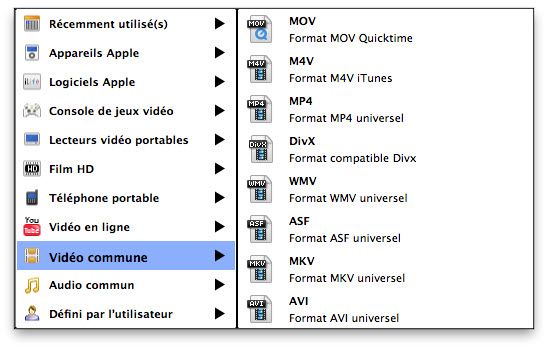choisir format de sortie